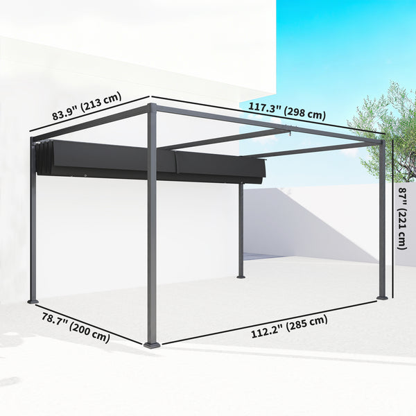 7 x 10 patio pergola with retractable canopy, black