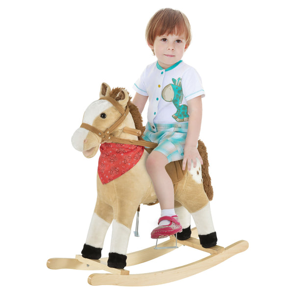 Cowboy Style Plush Rocking Horse with Realistic and Fun Sounds, Beige