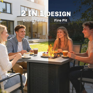40,000 BTU Propane Fire Pit Table with Lava Rocks and Lid, Black