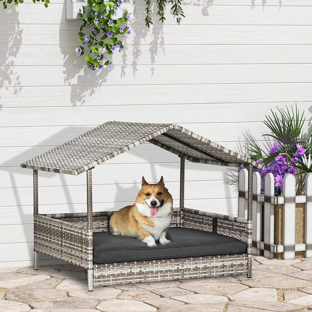 Wicker dog bed with cushion