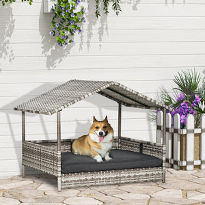Wicker dog bed with cushion