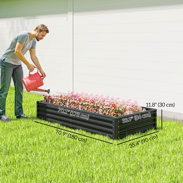 Reinforced galvanized raised planter with open bottom, dark grey