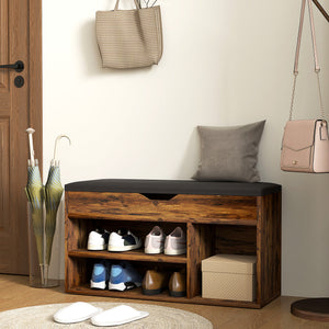 Shoe bench with padded seat and hidden storage – Rustic brown