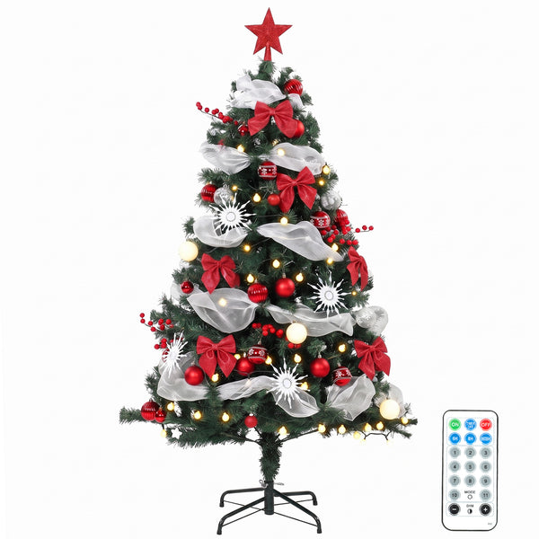 5 ft. Pre-lit Christmas Tree with 150 LED Lights and Red and White Decorations