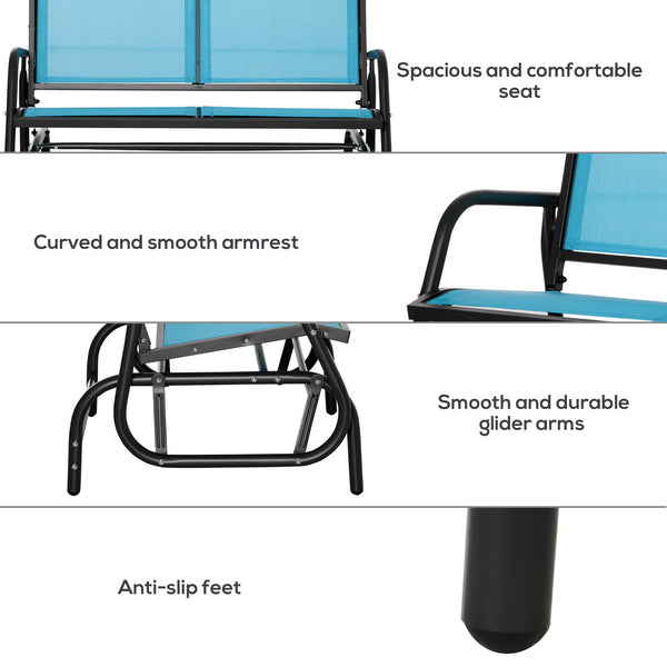 Two-seater rocking chair with steel frame, blue