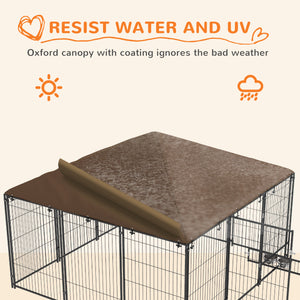 Enclosure with awning and rotating bowls, coffee color