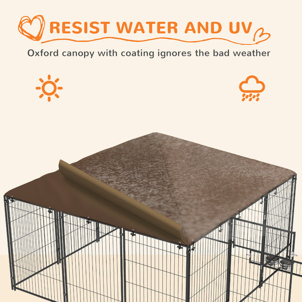 Enclosure with awning and rotating bowls, coffee color