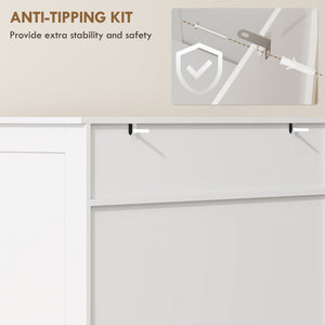 Shoe cabinet with louvered doors, drawer and adjustable shelves, white