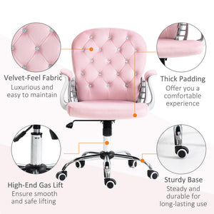 Office chair with adjustable height and padded backrest, pink