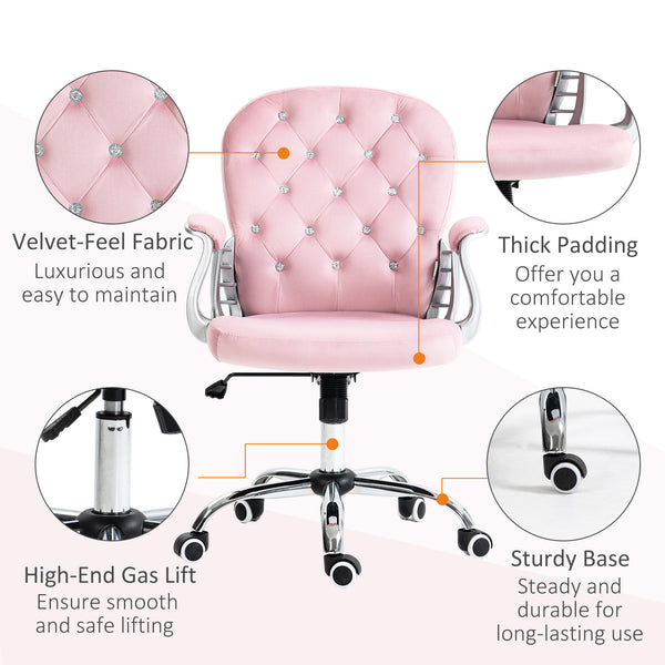Office chair with adjustable height and padded backrest, pink
