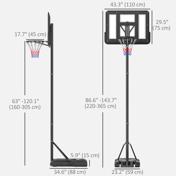 Soozier basketball hoop adjustable in height from 1.5 to 3 m