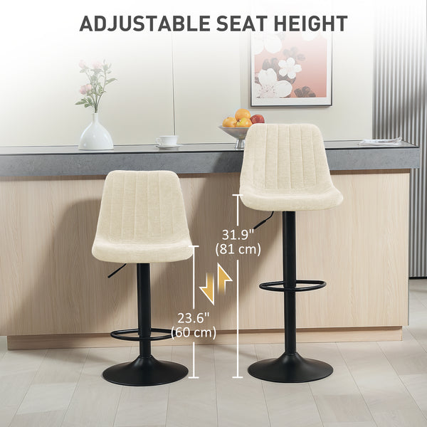 Set of 2 adjustable bar stools with backrest and footrest, beige