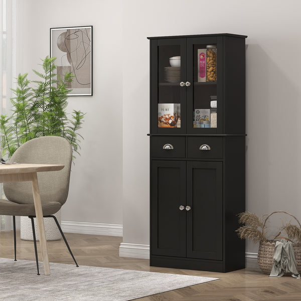 61" Storage Cabinet with Glass Doors, Black