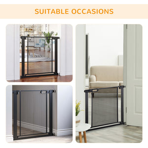 Metal barrier with self-closing and double-locking gate, black