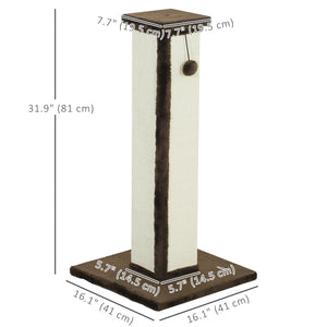 81cm High Cat Tree, Scratching Post with Hanging Ball and Soft Plush, Brown