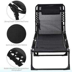 Chaise longue pliante d'extérieur, réglable sur 4 positions avec appui-tête, noire.