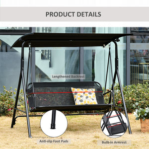 2-Person Porch Swing Chair, 2 Seater Patio Swing Bench w/ Adjustable Canopy, Breathable Seat for Garden, Poolside, Black