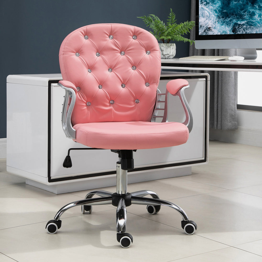 Office chair with adjustable height and padded backrest, pink