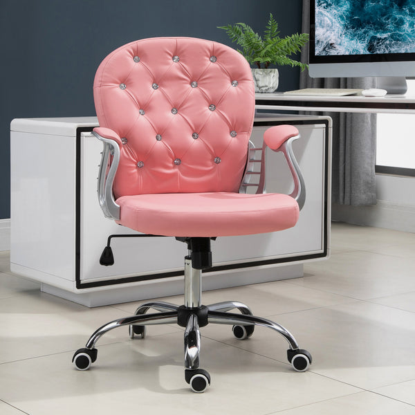 Office chair with adjustable height and padded backrest, pink