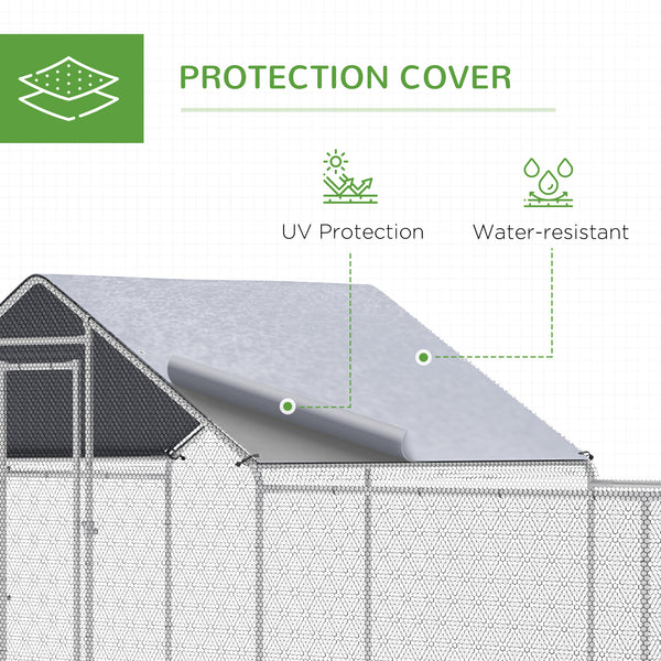 Metal chicken coop with waterproof and anti-UV cover
