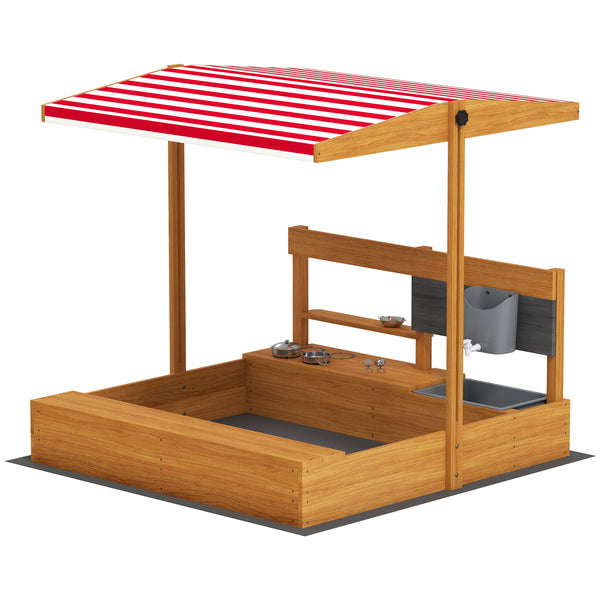 Wooden sandbox with seat and storage, for children aged 3 to 7, red