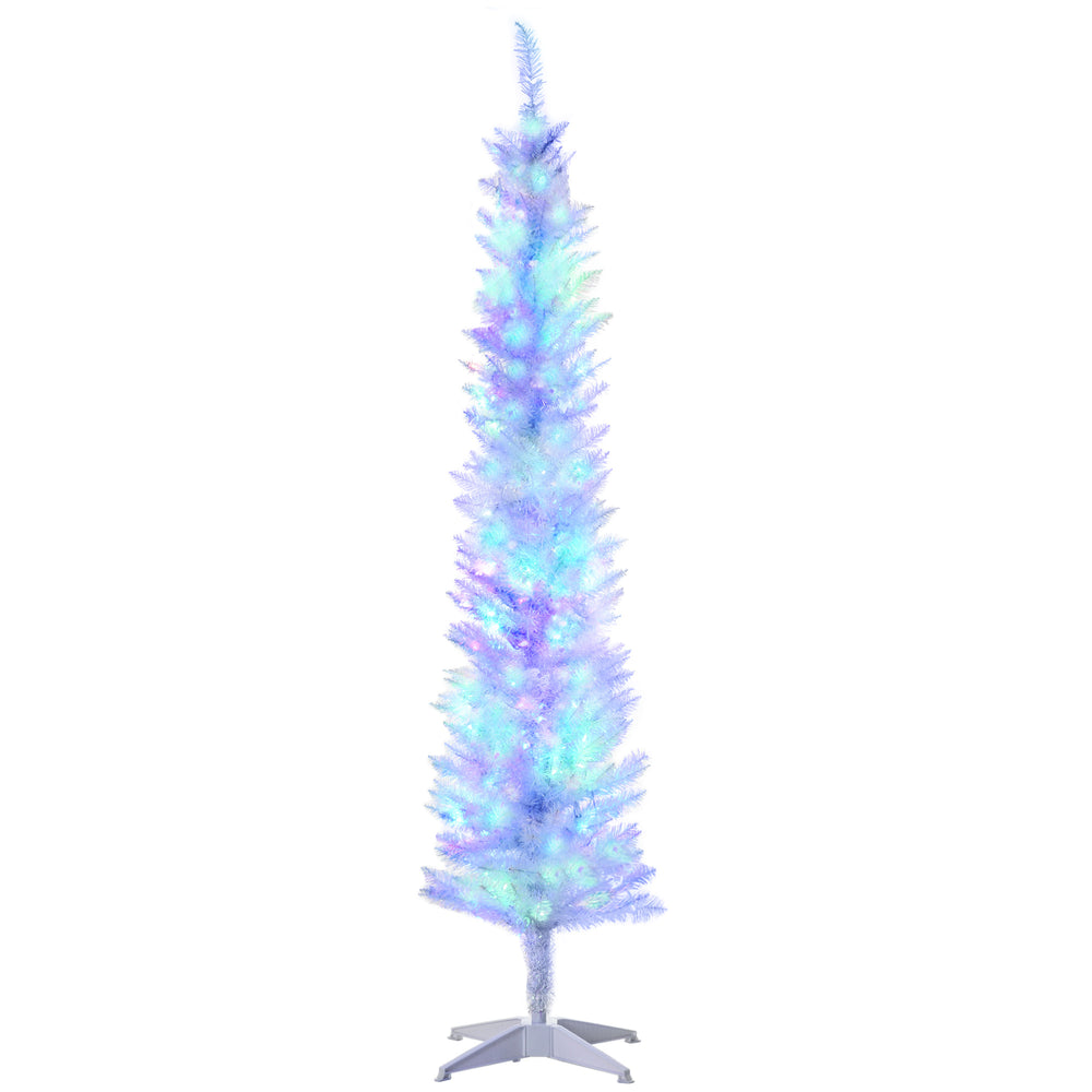 6ft White Pre-Lit Pencil-Shaped Christmas Trees with Colored Top Tips