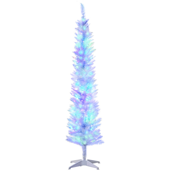 6ft White Pre-Lit Pencil-Shaped Christmas Trees with Colored Top Tips
