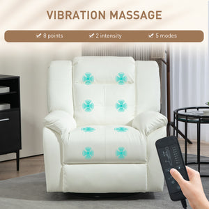 8-Point Vibration Massage Recliner Chair in Cream White Leather