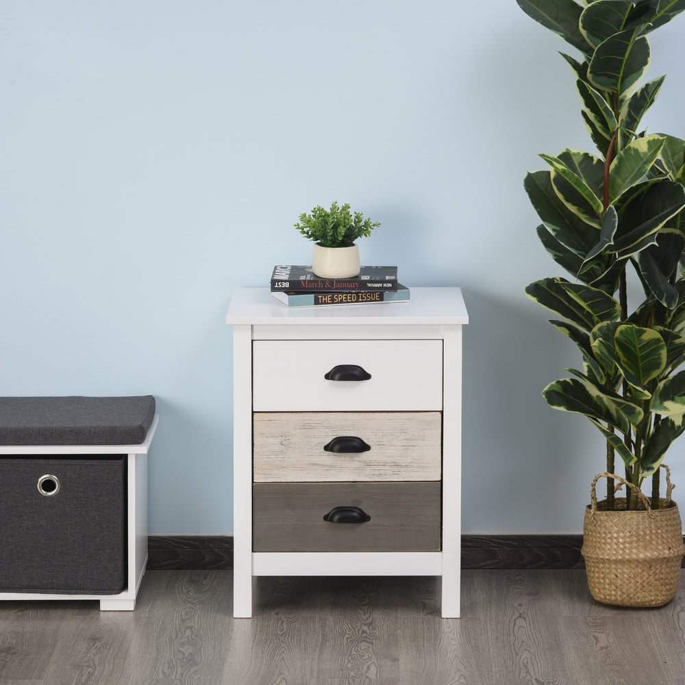 Side table with 3 drawers, white
