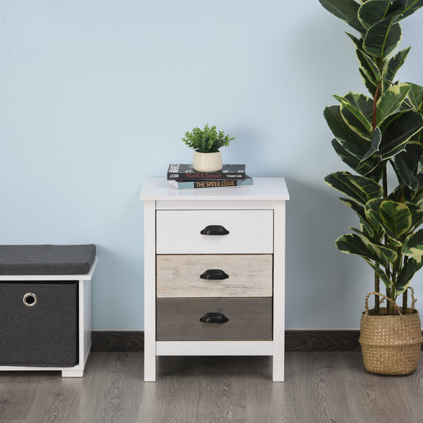 Side table with 3 drawers, white