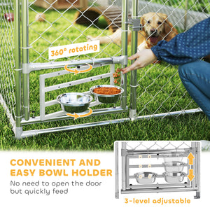 Enclosure with adjustable bowls, water-resistant cover, and secure lock