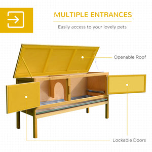 Wooden hutch with pull-out tray and opening roof
