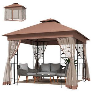 10'x10' garden shed with soft steel roof, double layer of polyester and curtain side walls, dark brown