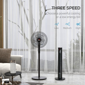 Set of 2, Tower Fan and Fan with Remote Control, Adjustable Height, Tilt Head, Black