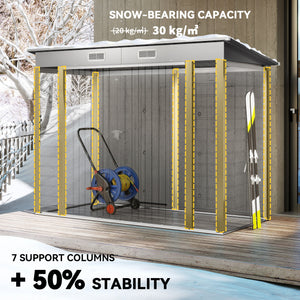 Galvanized garden shed with double doors and 2 vents, light grey