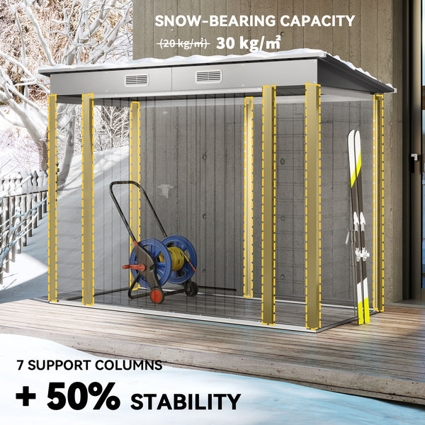 Galvanized garden shed with double doors and 2 vents, light grey