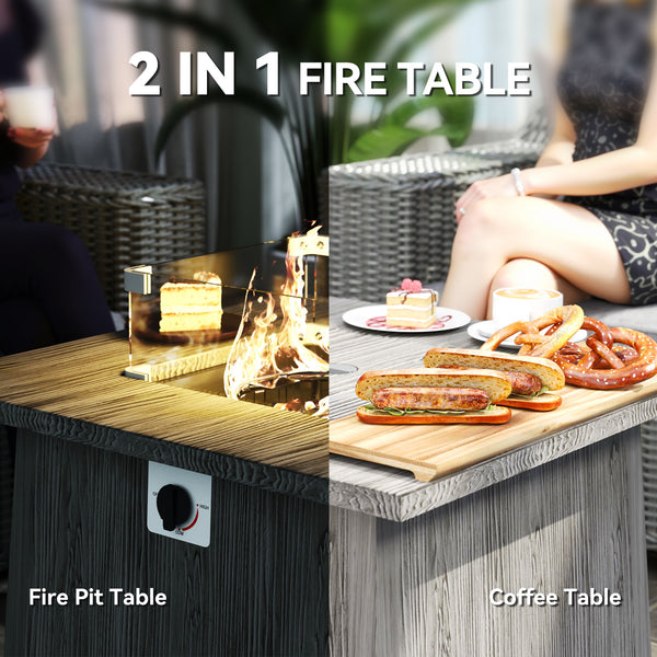 28" Square 40,000 BTU Propane Fire Pit Table with Waterproof Cover and Adjustable Footrests