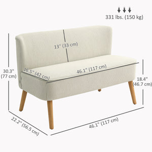 Upholstered two-seater sofa with rubberwood legs, cream white
