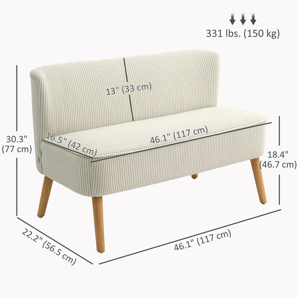 Upholstered two-seater sofa with rubberwood legs, cream white