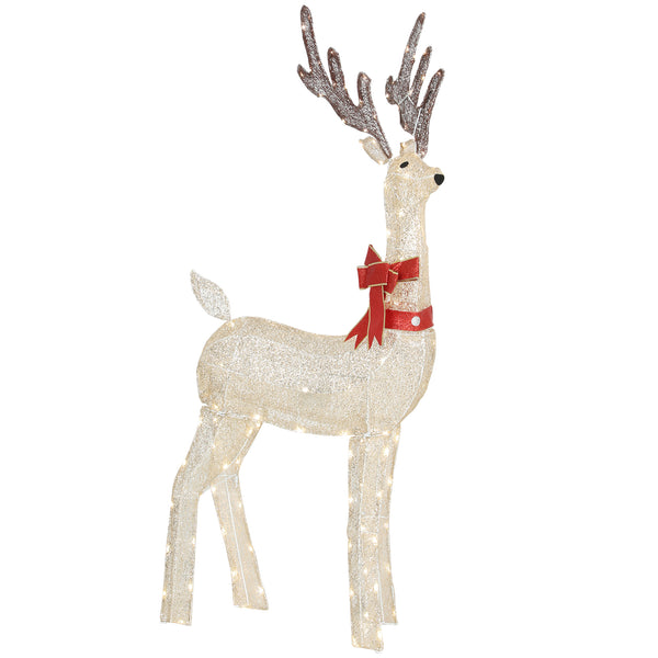 1.32m Pre-Lit Christmas Deer with Rotating Head, 123 LEDs, Stakes &amp; Zip Ties