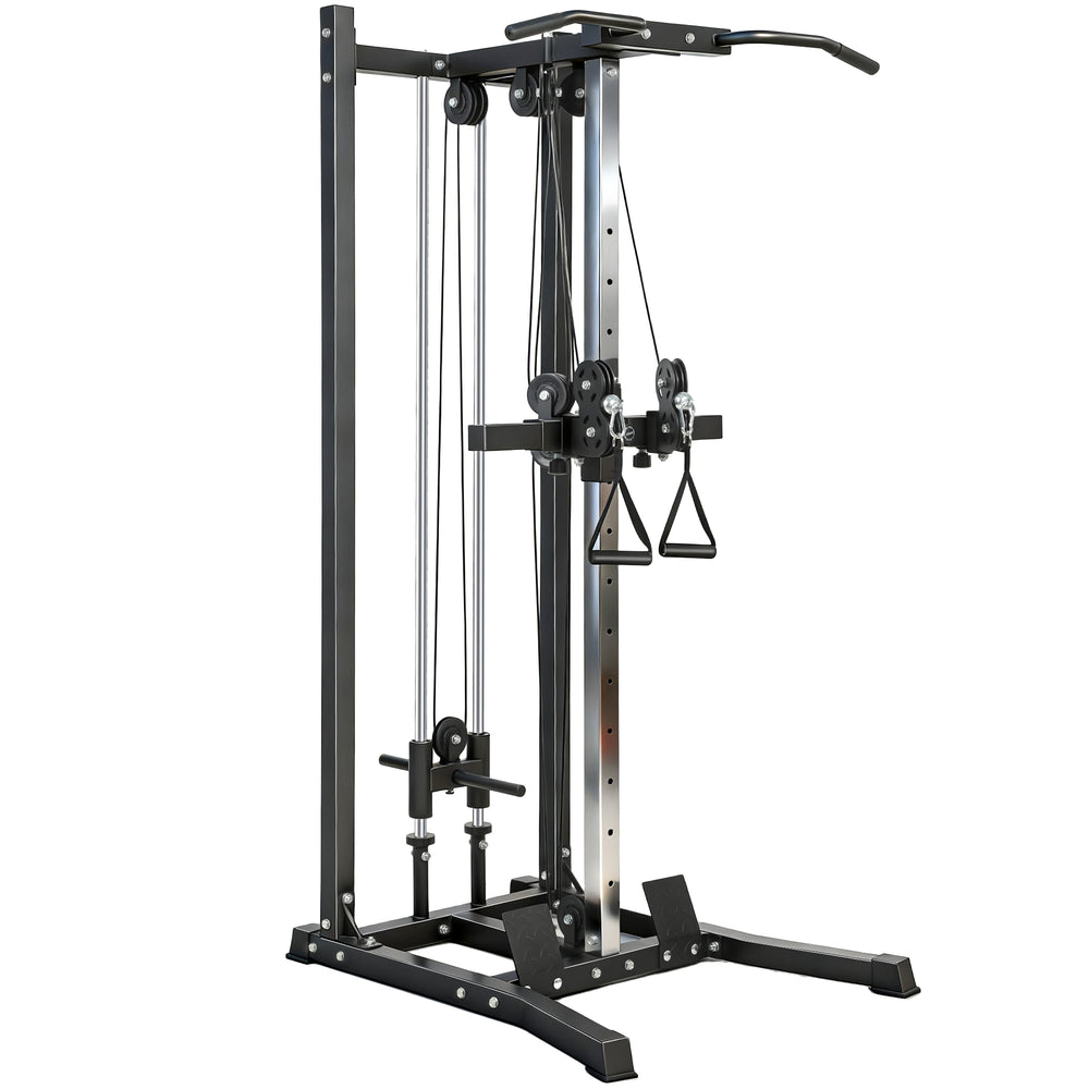 Double pulley system with pull-up bar and 14 adjustable positions