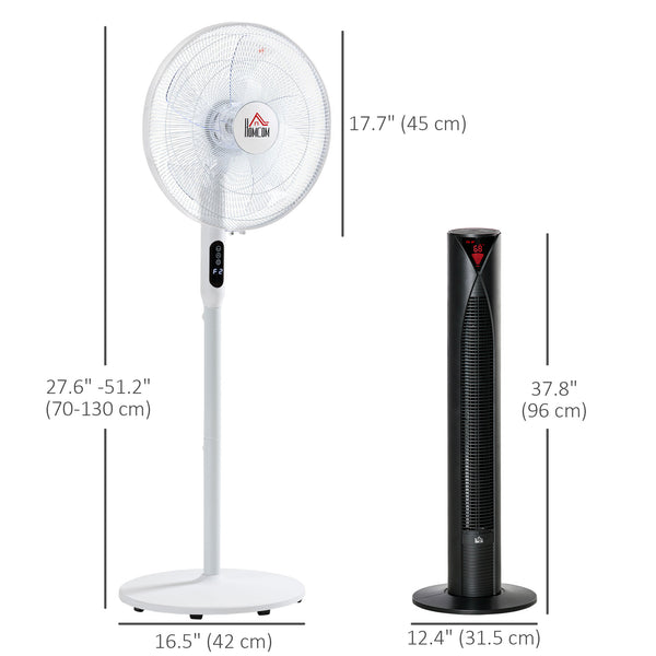 Set of 2 pedestal fans with remote control, adjustable height, tilting head, timer, oscillating, white