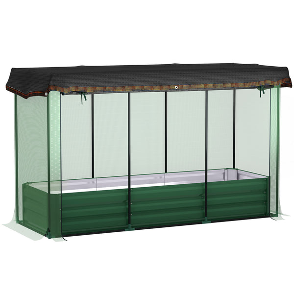 Galvanized steel planter with grow cage and shade cloth for flowers, vegetables and herbs