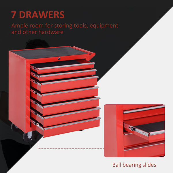 Lockable tool chest (2-piece set): 7-drawer cabinet, 4-drawer tool chest with handle, red