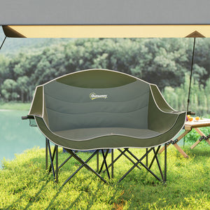 Portable Double Camping Chair with Cup Holders and Carry Bag, Supports up to 250 kg, Dark Green