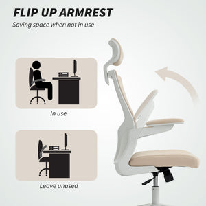 Ergonomic office chair with lumbar support and headrest, beige