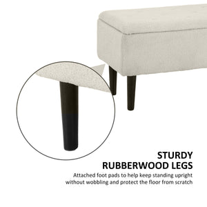 Modern storage bench with lambswool upholstery, cream white
