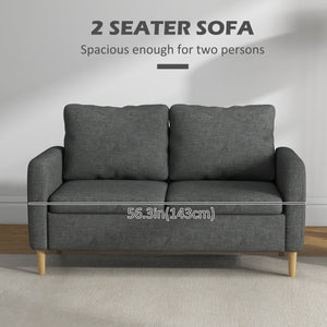 Modern upholstered two seater sofa with side pockets, grey