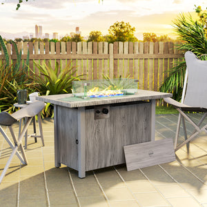 50,000 BTU Gas Fire Pit Table with Lid and Glass Screen, Gray