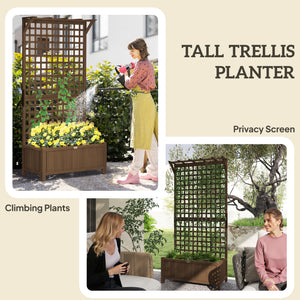 Wooden planter with trellis for climbing plants